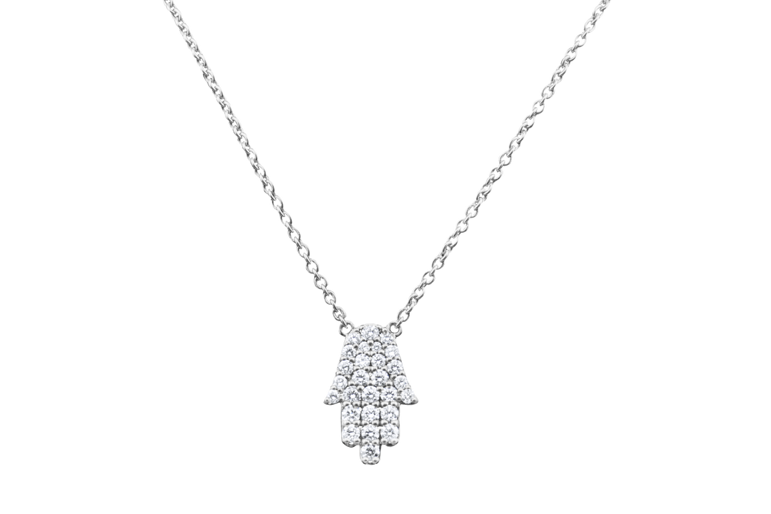 Diamond White Gold Mini Hamsa Necklace