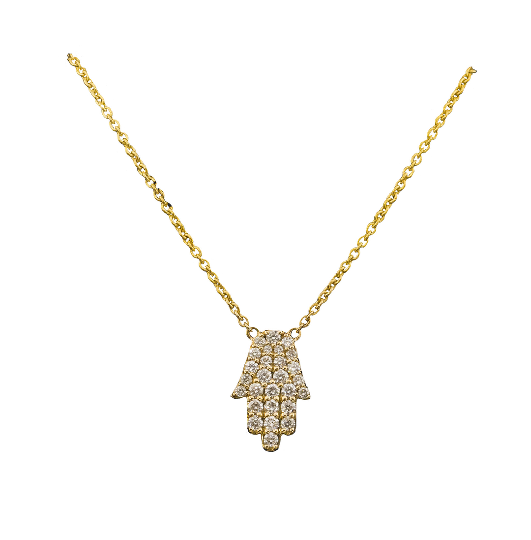 Diamond Yellow Gold Mini Hamsa Necklace