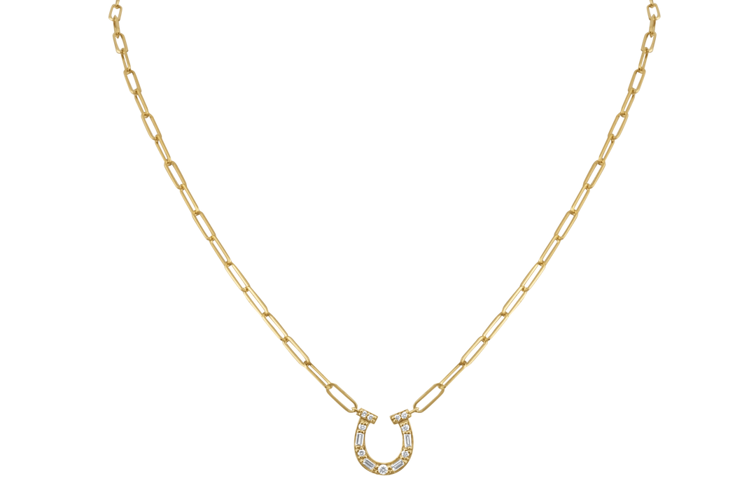 Mini Horseshoe Baguette Paperclip Necklace