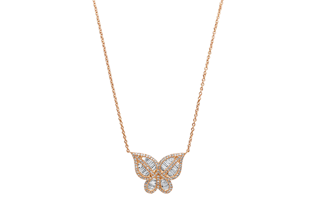 Rose Gold Baguette Butterfly Necklace