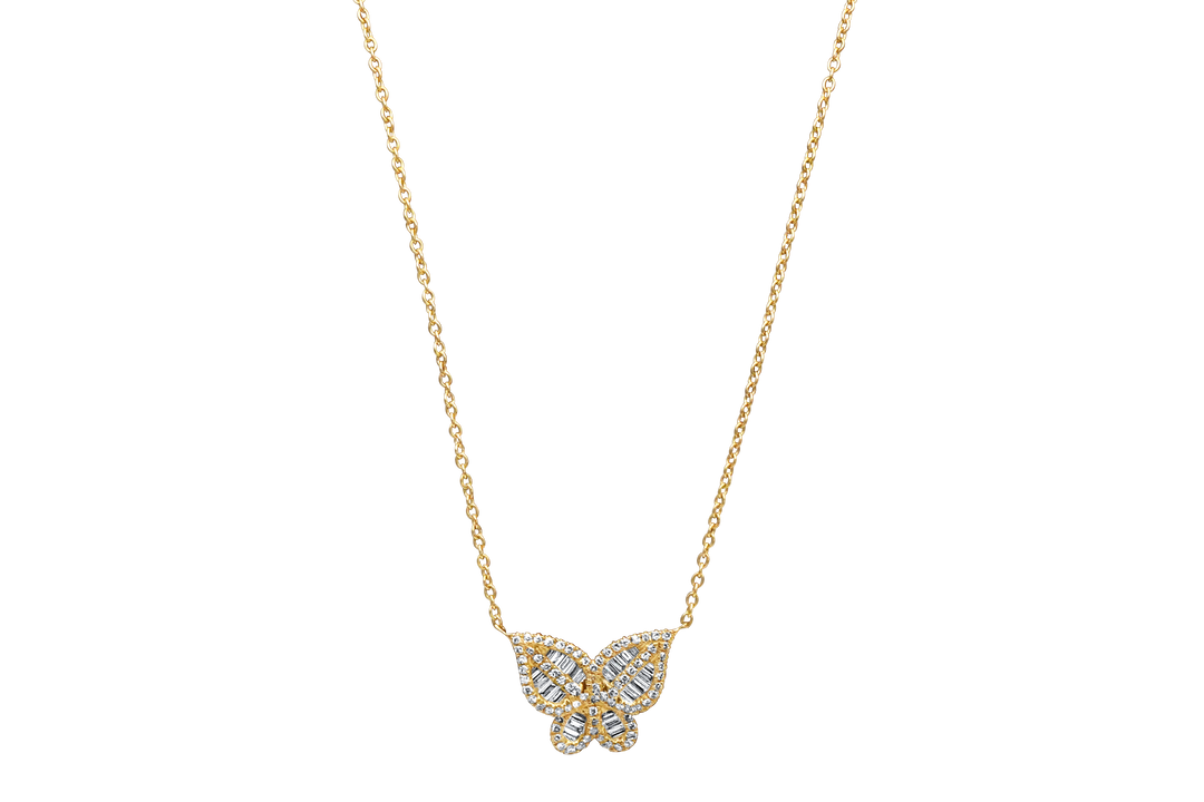 Yellow Gold Baguette Butterfly Necklace