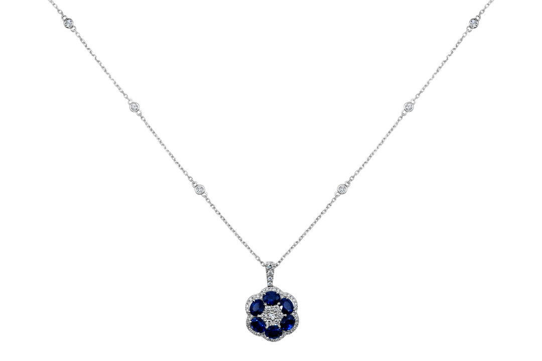 Blue Sapphire Flower Necklace
