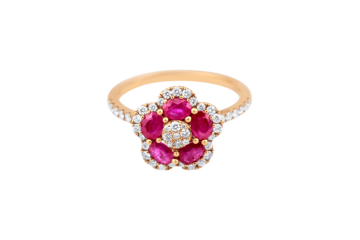 Ruby flower diamond ring