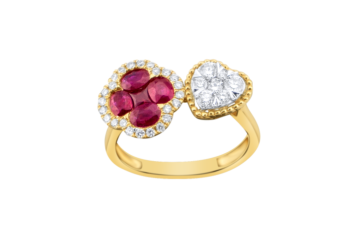 Ruby and diamond heart ring