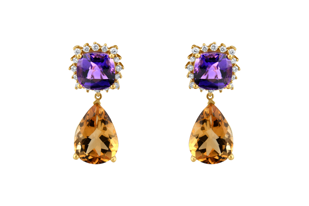 Multi colored stones and diamond earrings