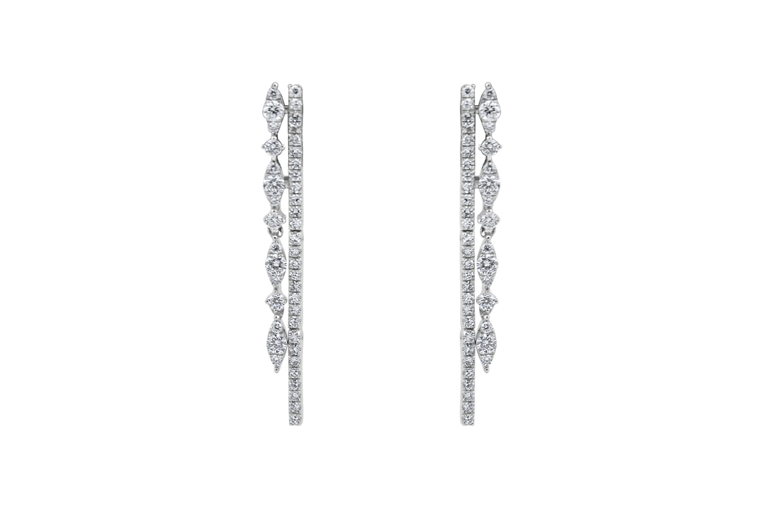 Marquee & round diamond bar earrings