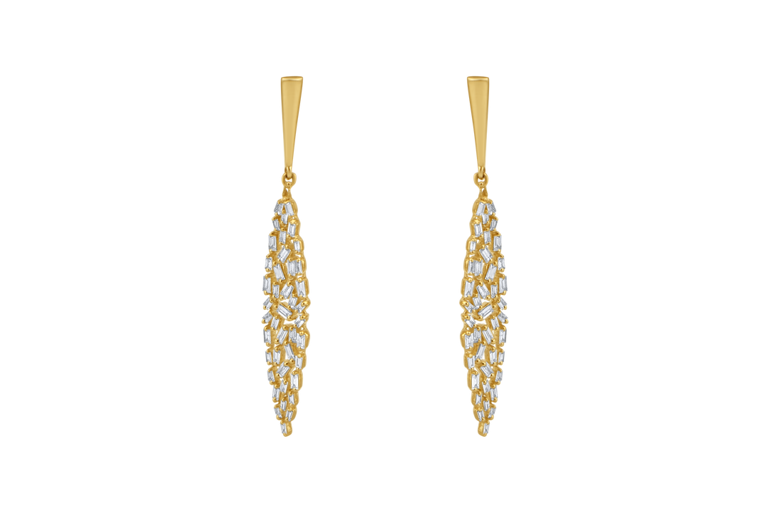 Yellow gold baguette diamond earrings dangle