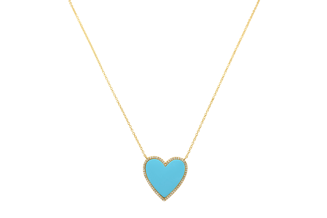 Turquoise diamond heart large necklace