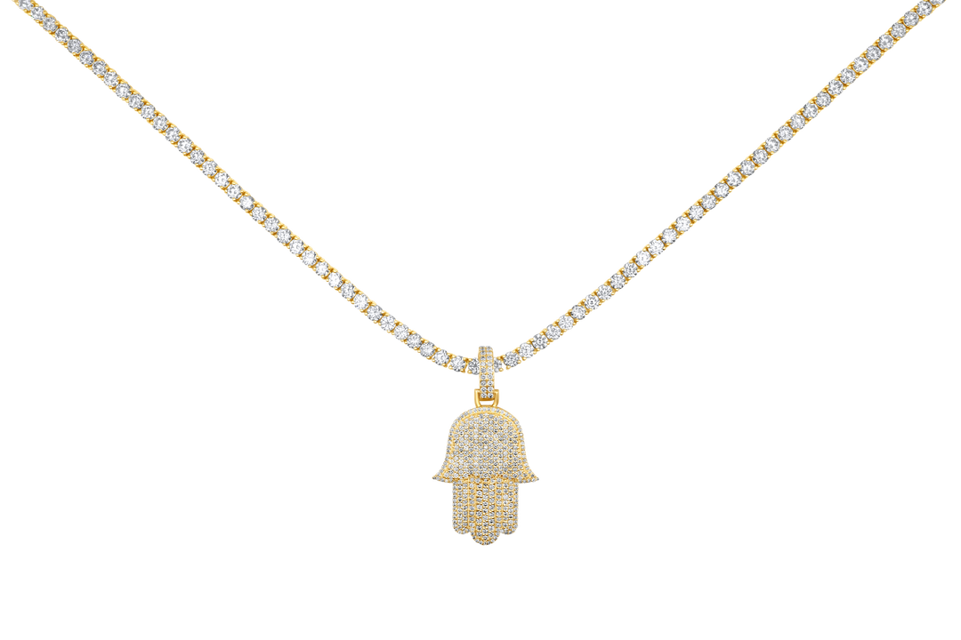 Diamond tennis chain with diamond hamsa