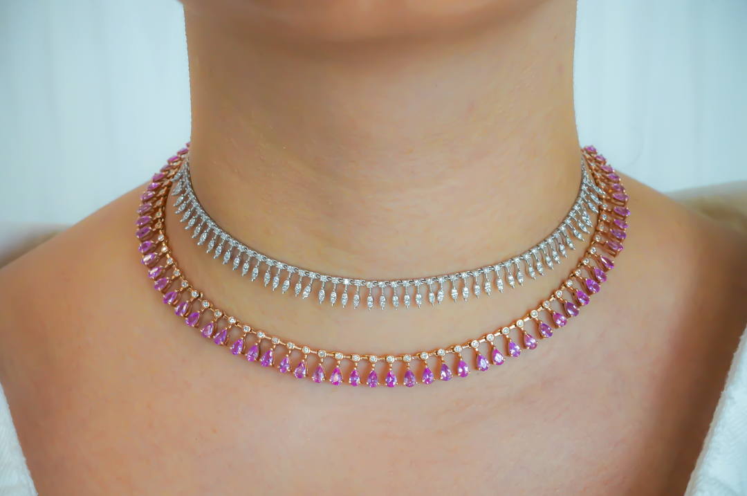 Pink Sapphire Pear Necklace