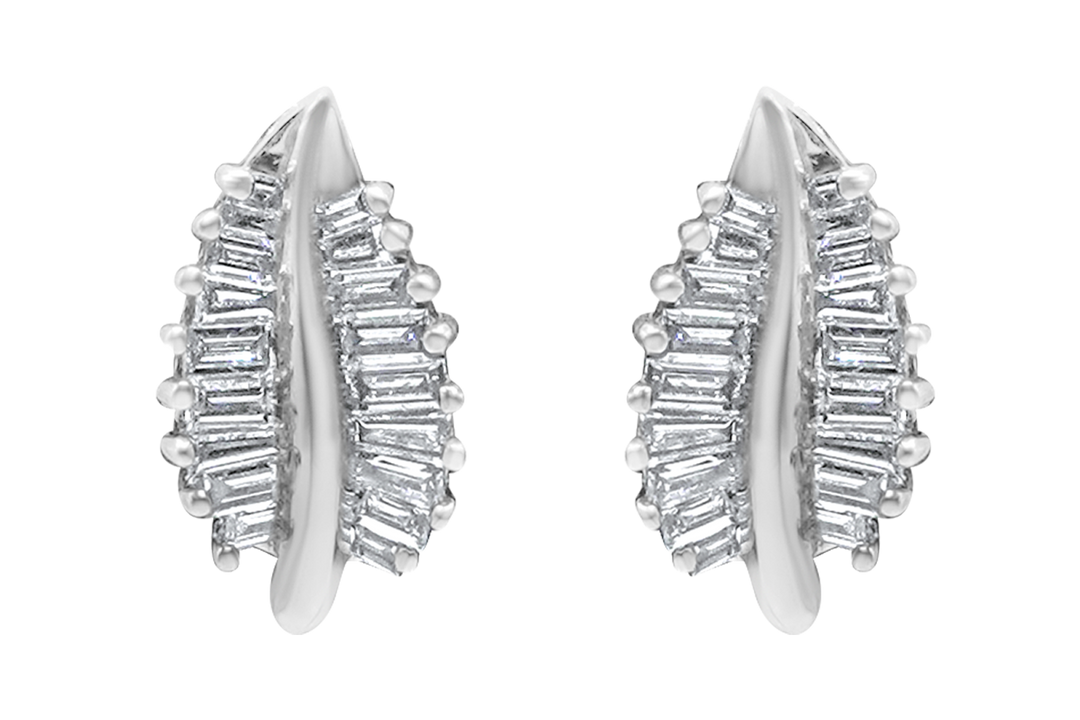 Diamond leaf baguette earrings