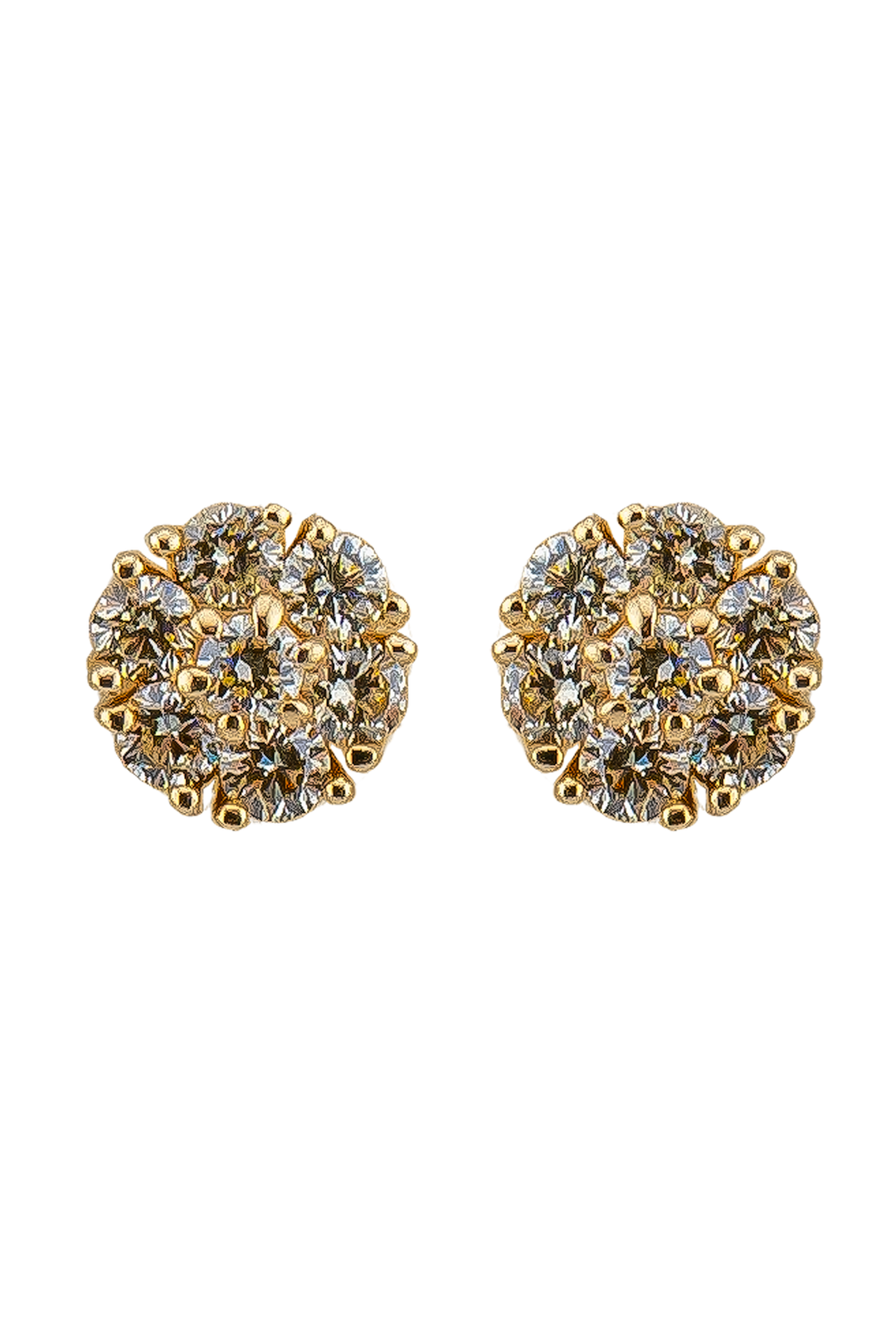 Round Yellow Gold Cluster Studs
